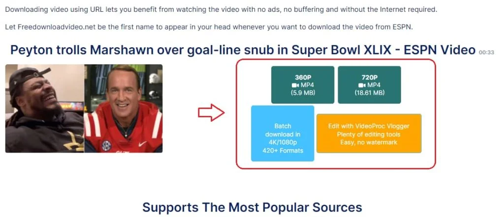 ESPN تنزيل مباشر حفظ مقطع فيديو مجاني وسريع