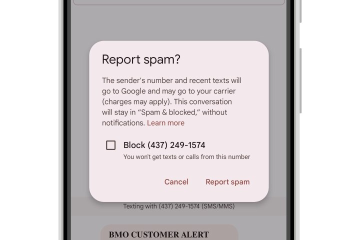 الإبلاغ عن تأكيد البريد العشوائي في رسائل Google.