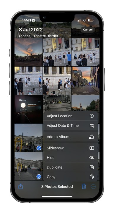 الوصول إلى قائمة التجاوز في الصور.
