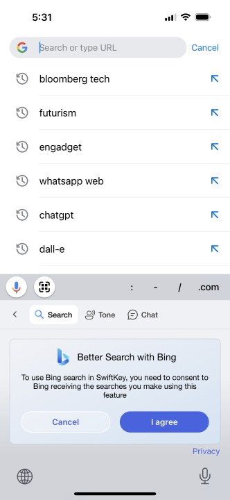 BingChat على SwiftKey