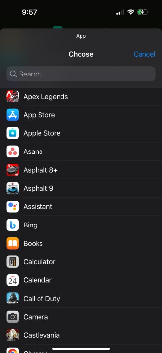 منتقي التطبيقات لاختصارات Siri