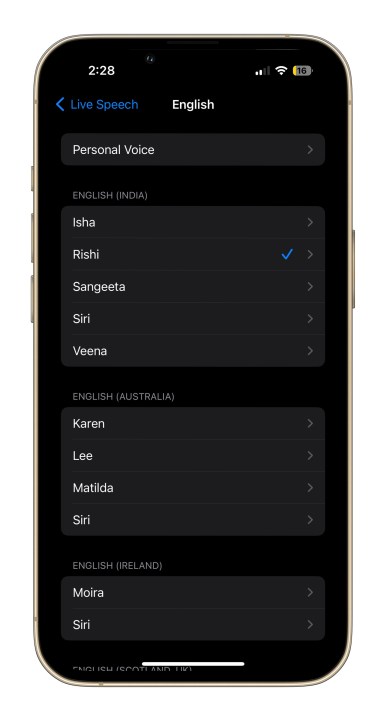 إعداد الصوت الشخصي في iOS 17.