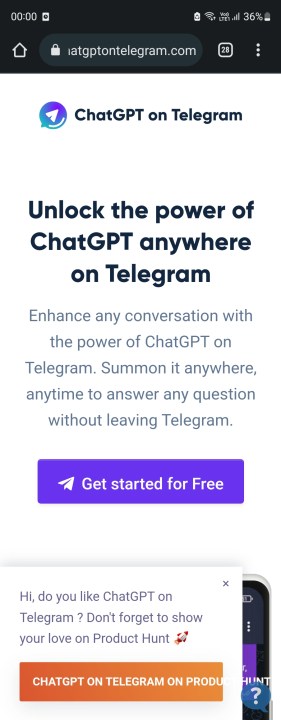 الموقع الرسمي للبوت ChatGPtonTelegram