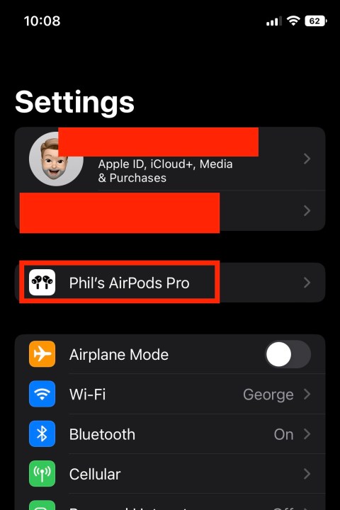 شاشة إعدادات AirPods Pro على iPhone.