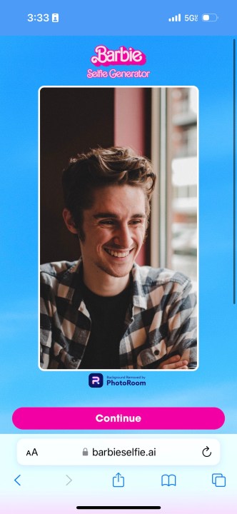 لقطة شاشة لموقع Barbie Selfie Generator.