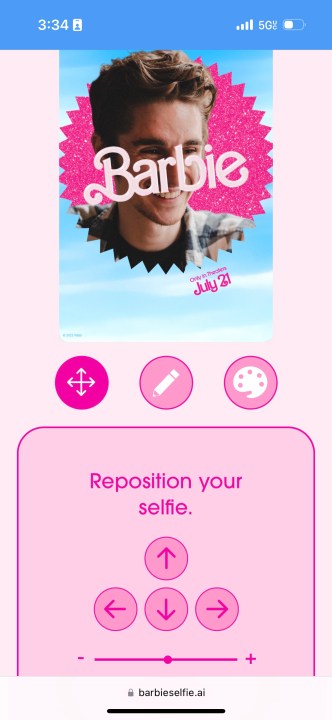 لقطة شاشة لموقع Barbie Selfie Generator.