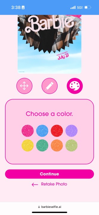 لقطة شاشة لموقع Barbie Selfie Generator.