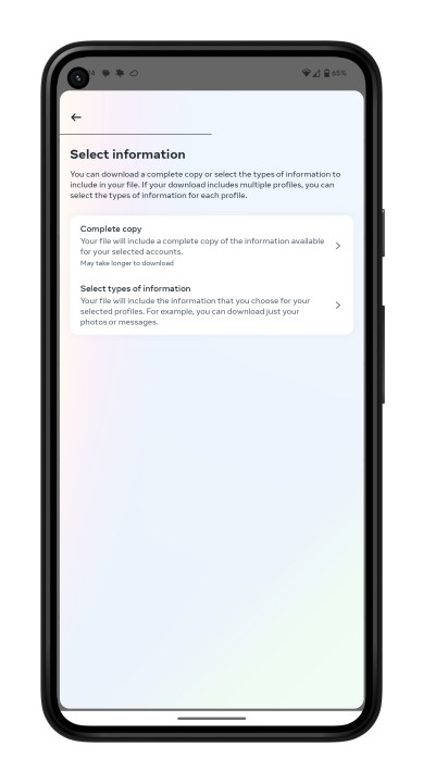 اختيار ما إذا كنت تريد جميع البيانات الخاصة بك أو جزء منها فقط.