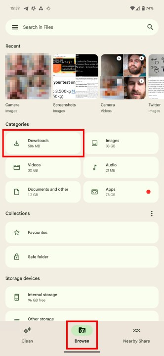 ابحث عن مجلد التنزيلات في ملفات Pixel.