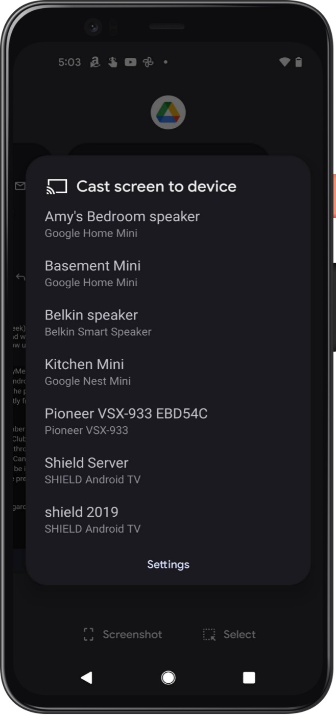 انعكاس الشاشة من هاتف Android.