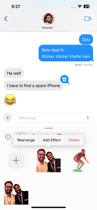 ستتم إضافة الملصق بثلاثة خيارات يمكنك الاختيار من بينها - إعادة الترتيب وإضافة تأثير وحذف.