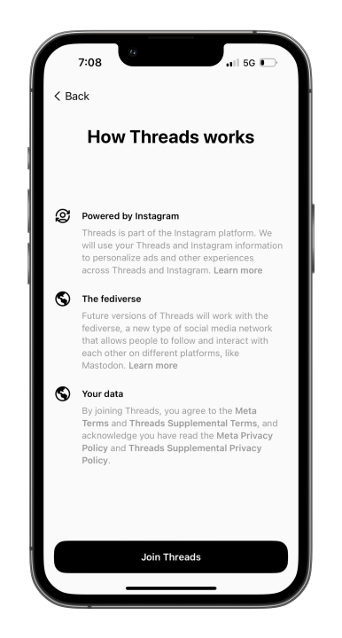 التسجيل للحصول على حساب Instagram Threads.
