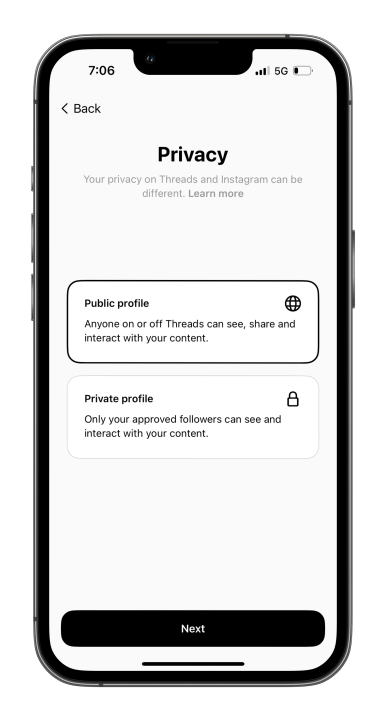 التسجيل للحصول على حساب Instagram Threads.