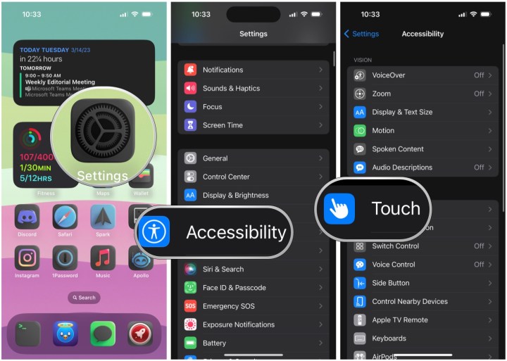 قم بتشغيل الإعدادات، وحدد إمكانية الوصول، وحدد اللمس