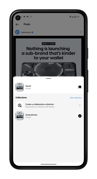 الحفظ في مجموعة في Instagram.