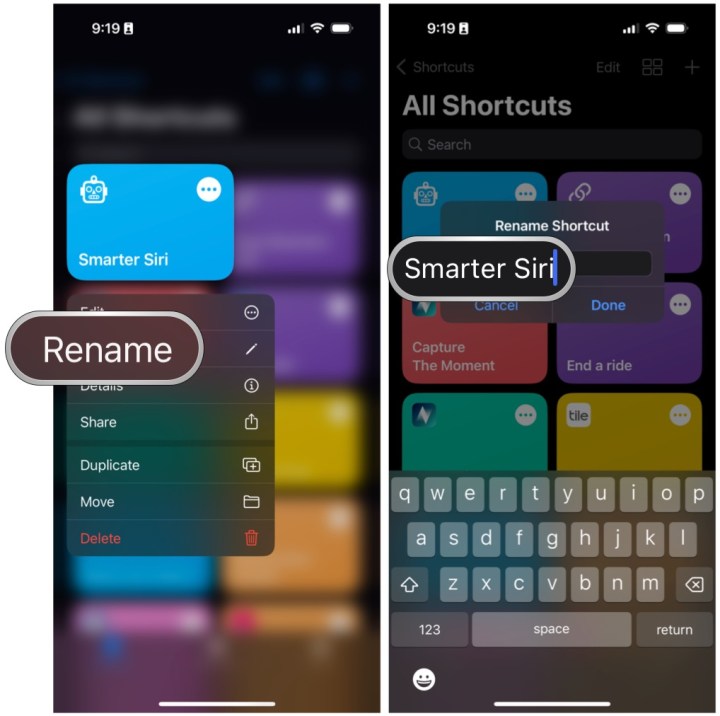 انقر مع الاستمرار على مربع اختصار ChatGPT، وحدد إعادة تسمية في القائمة، وامنحه اسمًا أفضل