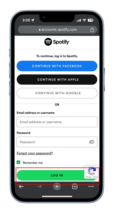 شاشة إحصائيات تسجيل الدخول إلى Spotify حيث تقوم بإدخال جميع بيانات الاعتماد الخاصة بك.