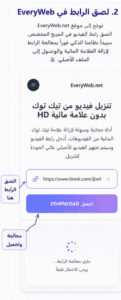 الصق رابط مقطع تيك توك في EveryWeb لتحميله بجودة عالية